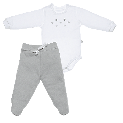 Conj. Body Manga Longa com Calça - Poá Cinza  #SEMANADOBODY