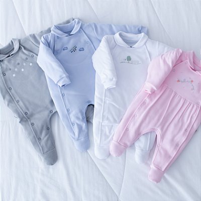 Macacão Comprido Abertura Frontal - Poá Cinza