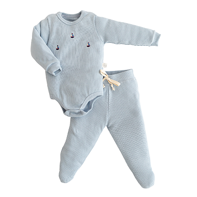Conj. Body Manga Longa Menino Luxo - Azul
