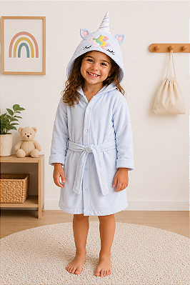 Roupão Atoalhado Kids Unicórnio Azul