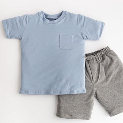 Camiseta com Bermuda Moletinho - Azul Jeans