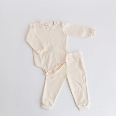 Body Manga Longa com Calça Liso Algodão