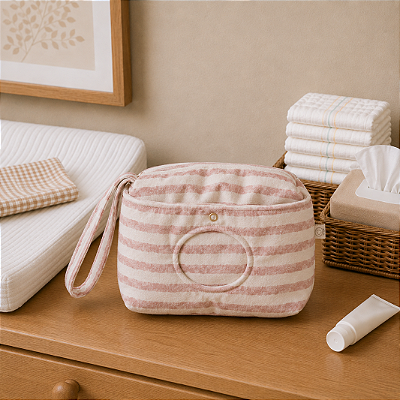 Necessaire Porta Lenço Umedecido - Listrado Rosê