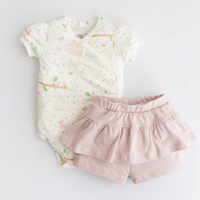 Conj. Body Manga Curta Shorts Saia - Gaiolas