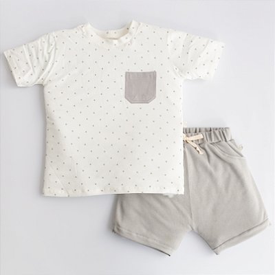 Camiseta com Bermuda Saruel - Poá Cinza