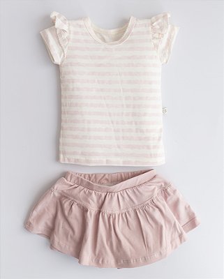 Blusinha com Shorts Saia - Listrado Rosê