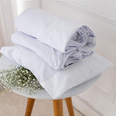 Lençol de Berço e Mini Cama Percal Premium - Losango Branco