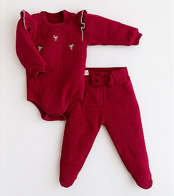 Conj. Body Manga Longa Luxo Prematuro - Vermelho