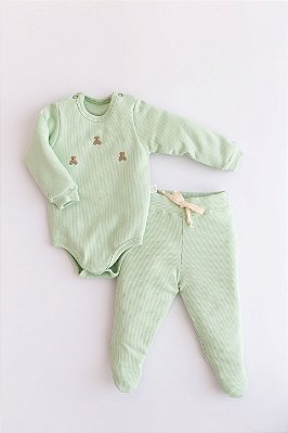 Conj. Body Manga Longa Luxo Prematuro - Verde
