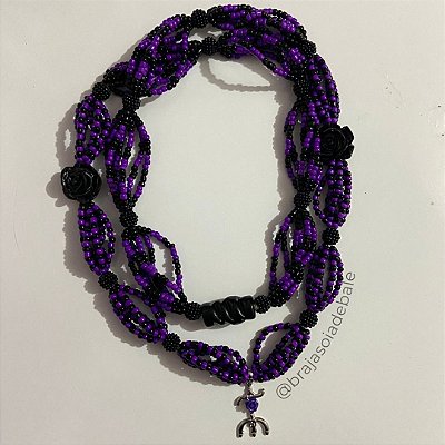 Braja de 7 fios preto e roxo com rosas