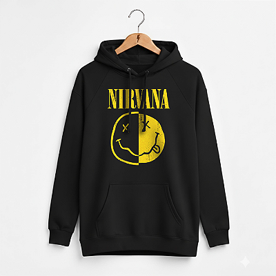 Moletom Canguru Feminino Nirvana Smile Preto