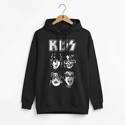Moletom Bolso Lateral Kiss Faces Preto
