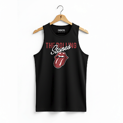 Regata Masculina Rolling Stones Cursiva Preta