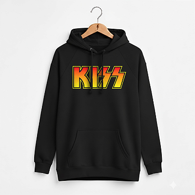Moletom Canguru Feminino Kiss Preto