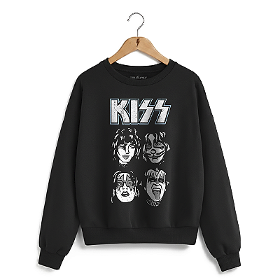Moletom Careca Kiss Faces Preto