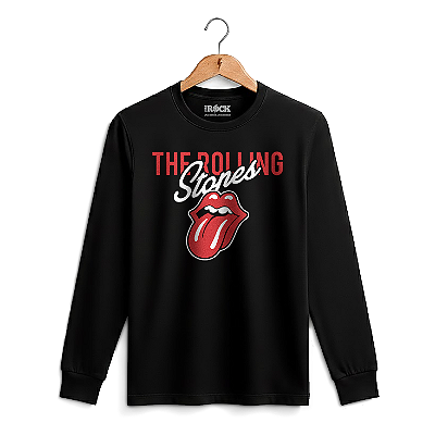 Camiseta Manga Longa Rolling Stones Cursiva Preta