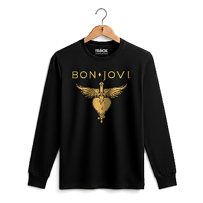 Camiseta Manga Longa Bon Jovi Gold Preta