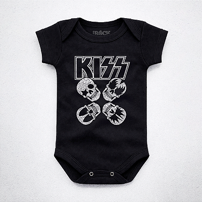 Body Bebê Kiss Caveiras - Preto