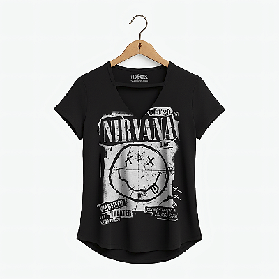 Blusinha Nirvana Smile Poster - Preta