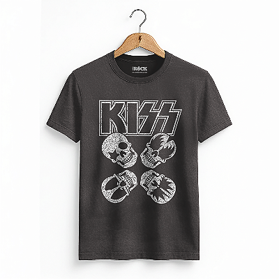 Camiseta Estonada Kiss Caveiras Preta