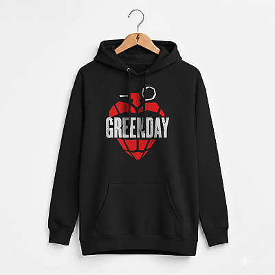 Moletom Canguru Feminino Green Day Grenade Preto