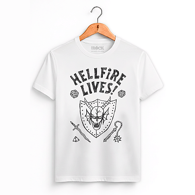 Camiseta Stranger Things Hellfire Lives - Branca