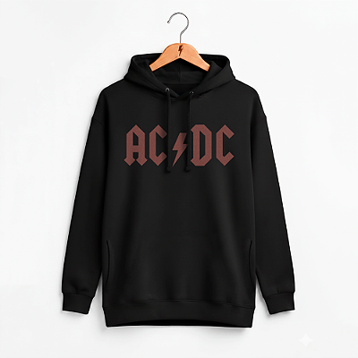 Moletom Canguru ACDC Red Logo - Preto