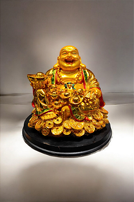 Buda da Felicidade Sentado 17cm - Dourado