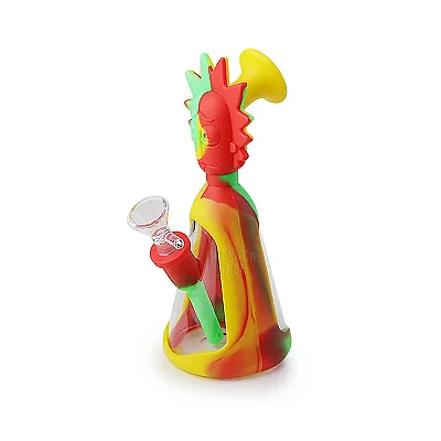 Bong de Vidro e Silicone Mesclado Rick - Amarelo Verde Vermelho