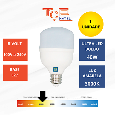 Lâmpada Led Bulbo 30w 3000k Amarela 1031 Ultraluz - Top Matel Shop