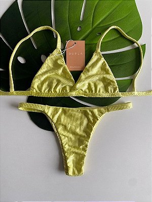 Biquini Amarelo Lima canelado - Top Fixo