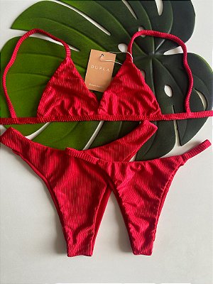 Biquini Vermelho canelado - Top Fixo