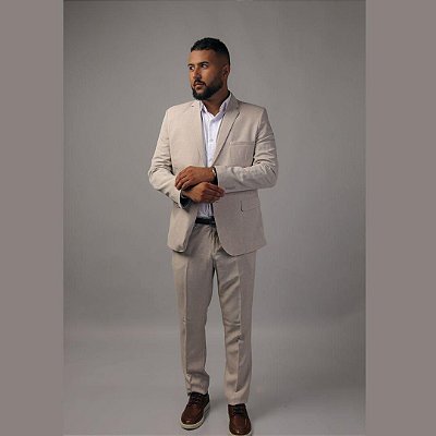 Terno/Costume Slim Fit Microfibra - Bege Mescla