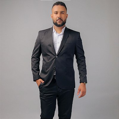 Terno/Costume Slim Fit Microfibra - Preto Com Risca De Giz