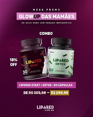 COMBO LIPORED START 30cp + DETOX 30cp - 60 Cápsulas totais