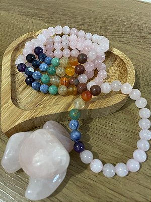 Pulseira 7 chakras 🌈 Quartzo Rosa 8mm