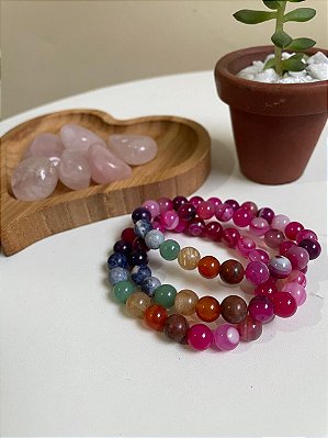 Pulseira 7 chakras Ágata Rosa 8mm 🌈