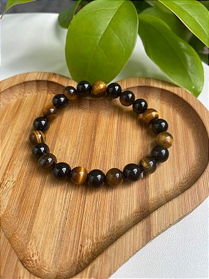 Pulseira Olho de Tigre e Turmalina Negra 8mm