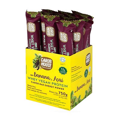 WHEY VEGAN CAROB ENERGY BAR BANANA E AÇAÍ 50G - DISPLAY C/15 UNIDADES