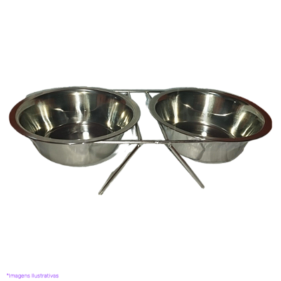 Comedouro Duplo de Inox com Suporte