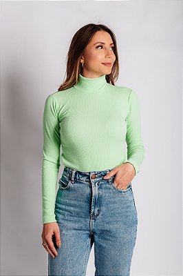 Blusa Térmica Canelada com Gola Verde