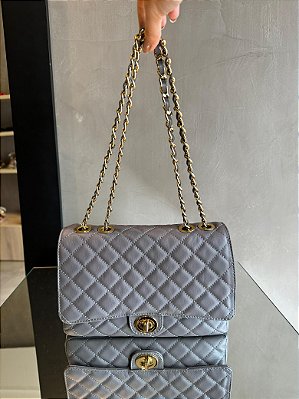 Bolsa Cléo em Couro Cinza