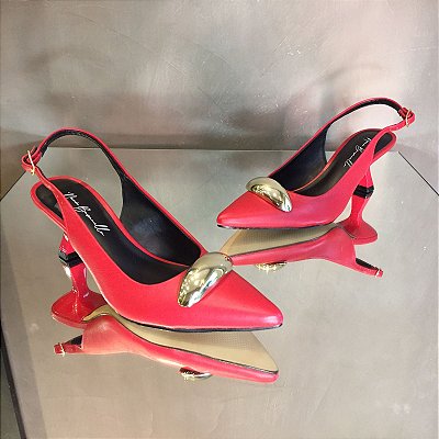 Scarpin Slingback em Couro Lenira Vermelho