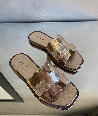 Rasteira Bia Dourada Texturizada