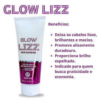 Glow Lizz – Liso de Salão em Casa | Alisamento Sem Formol com Brilho Espelhado e Maciez Imediata | 100ml