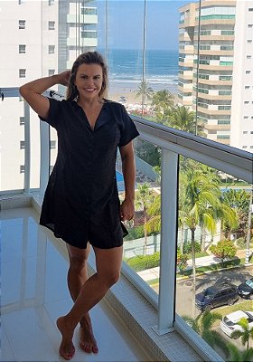 Chemise Manga Curta Camélia Preto