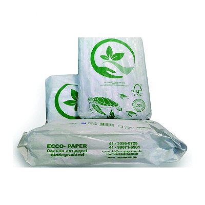 Canudo em papel biodegradável Ecco Paper - 100 unidades