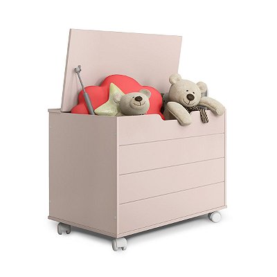 Baú Caixa de Brinquedos Toys com tampa e rodízios Off White