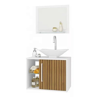 Conjunto Gabinete Baden Bechara Banheiro Branco Ripado