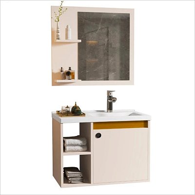 Conjunto Gabinete c/ Espelheira e Cuba p/ Banheiro 60cm Adonis Perola c/ Nature